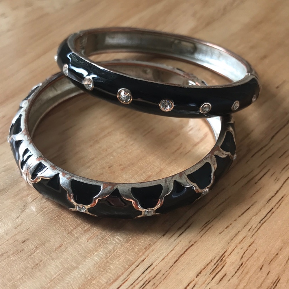 Black Enamel and Rhinestone Bracelet Set